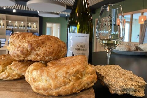 Wine tasting Auxerrois and Chablis wines with gougères