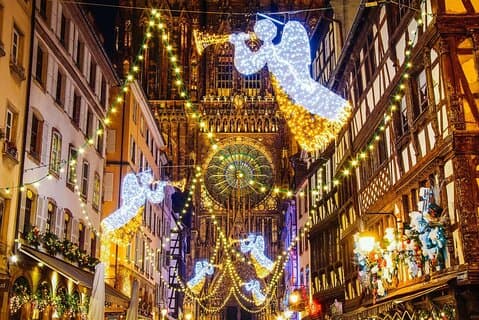 christmas lights and the Cathedral of Strasbourg
