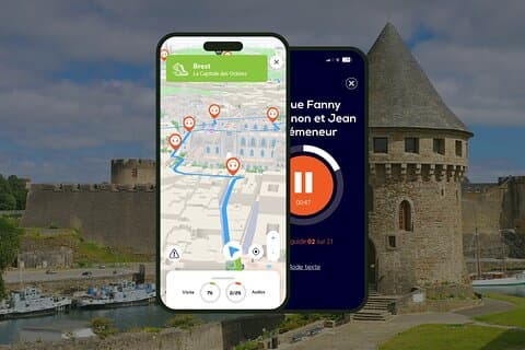 GPS Audioguide application: From Château de Brest to Les Ateliers des Capucins (Offline).