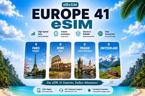 eSIM for Europe 41 counties | France, Italy, Spain, UK, etc.