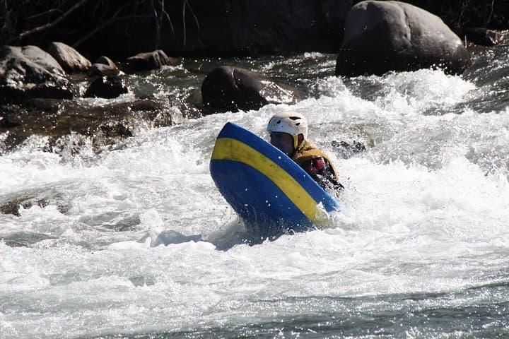 Whitewater swimming (hydrospeed) on the Ubaye