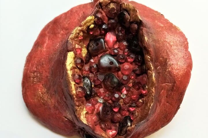 pomegranate brooch made with French crystals and garnet stones