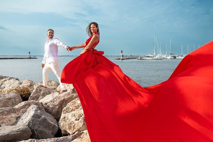 Port Camargue Flying Dress Photoshoot