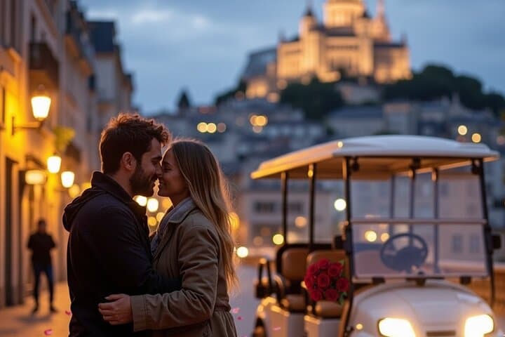A romantic Paris by night experience in a private golf cart, perfect for couples and special moments.
