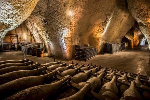 The historic wine cellars at Veuve