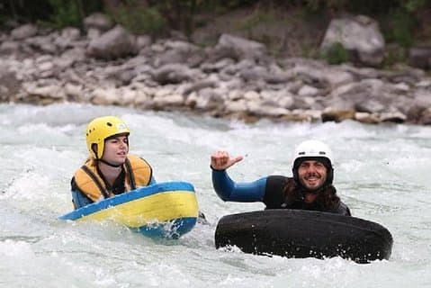 Whitewater swimming (Hydrospeed) on the Durance