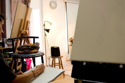 Life model drawing in an art studio