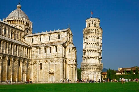 The Leaning Tower of Pisa is the campanile, or freestanding bell tower, of Pisa Cathedral. It is known for its nearly four-degree lean, the result of an unstable foundation.