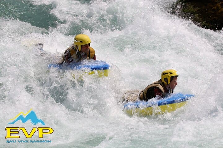 Whitewater swimming (Hydrospeed) on the Durance