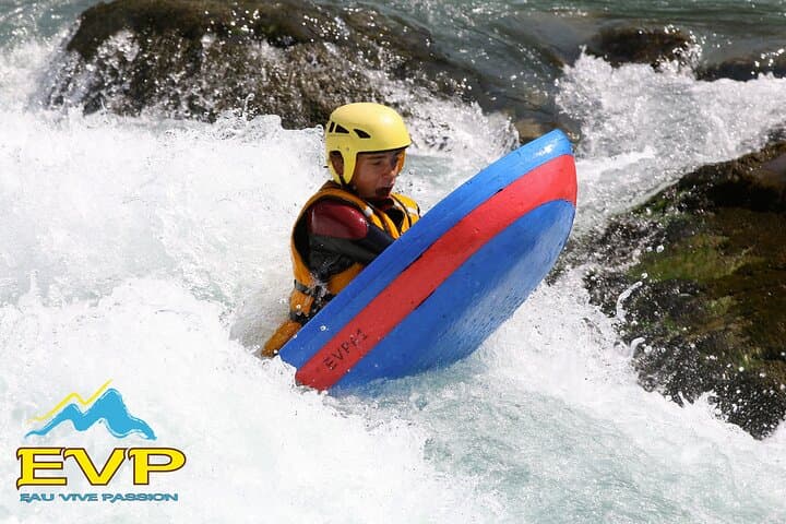 Whitewater swimming (Hydrospeed) on the Durance