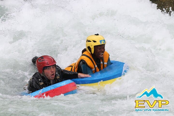 Whitewater swimming (Hydrospeed) on the Durance