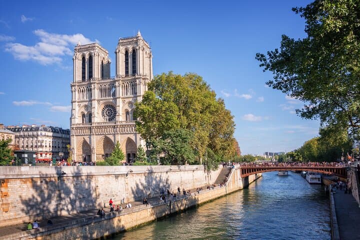 View of the Notre Dame Cathedral from the Seine River