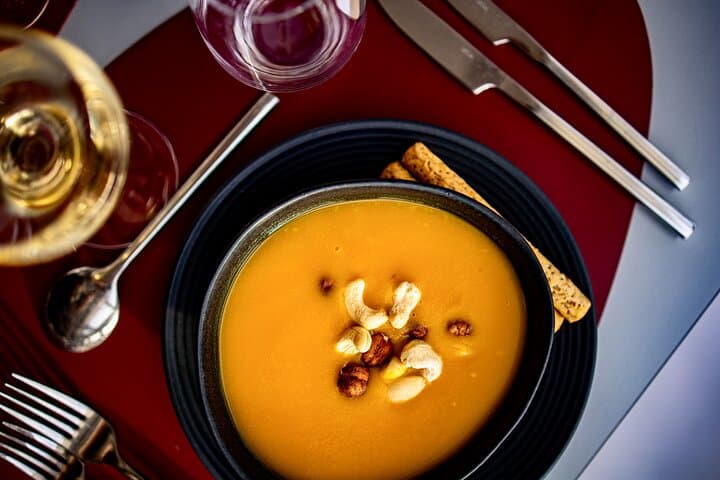 Creamy butternut squash velouté.
