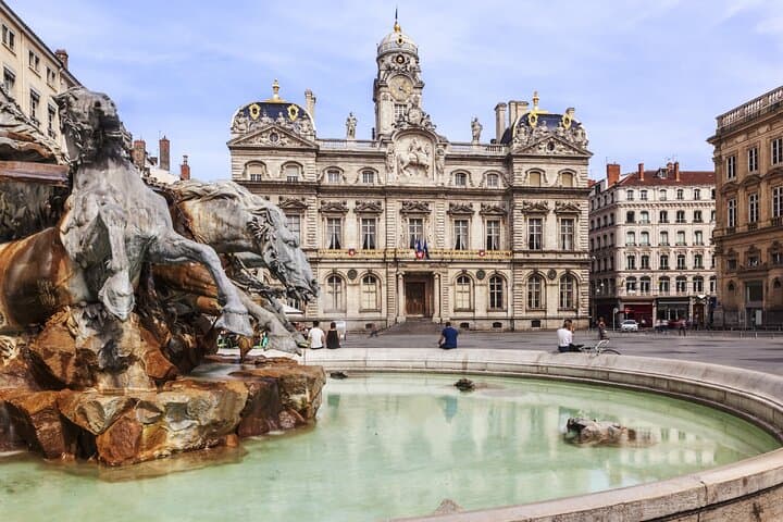Place des Terreaux: The majestic Bartholdi Fountain in front of the City Inn.