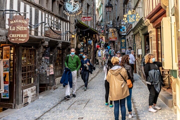 Typicals street in Mont Saint Michel with souvenirs shops