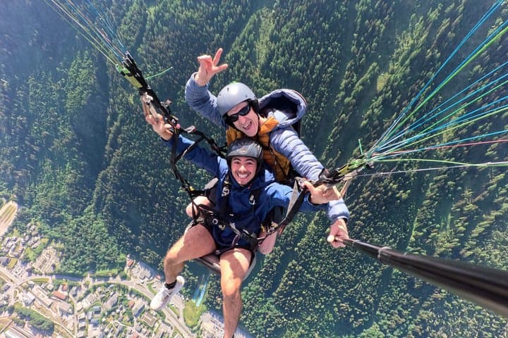 Paragliding baptism facing Mont Blanc