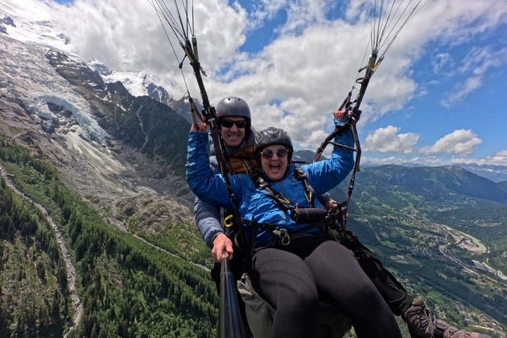 Paragliding baptism facing Mont Blanc