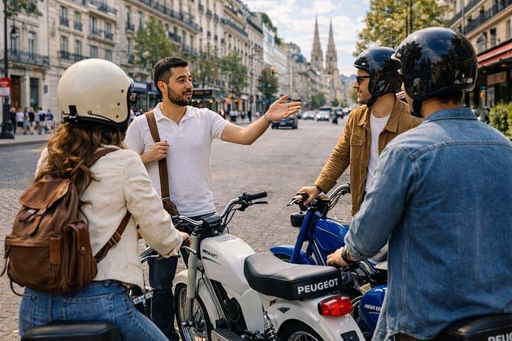 Paris Guided tour in Peugeot 103 electric moped