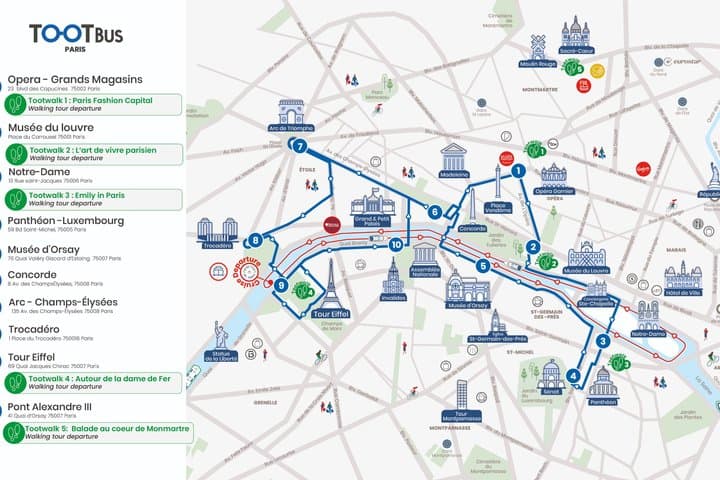 Paris Tootbus Hop-On Hop-Off Tour and Versailles ticket+ Transfer